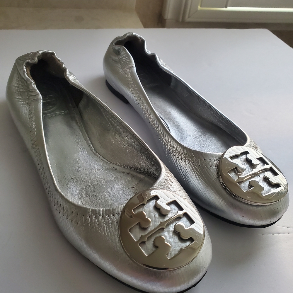 Tory Burch Metallic Silver Flats